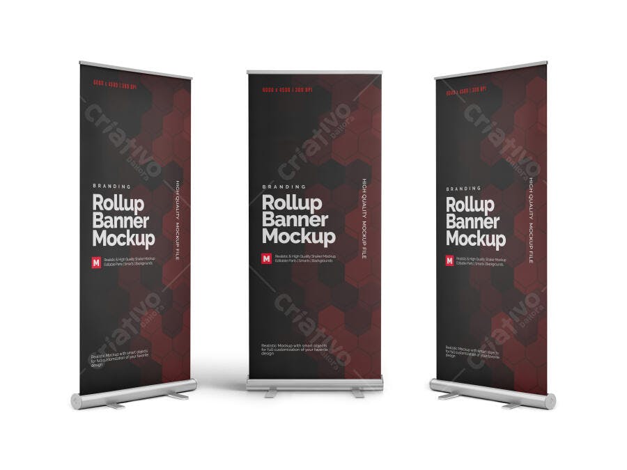 Mockup Realista de Banner Rollup Vermelho e Preto