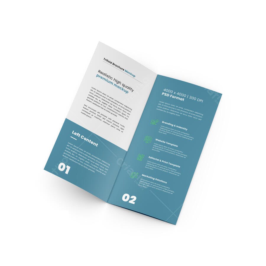 Mockup Realista de Panfleto Trifold Azul e Verde