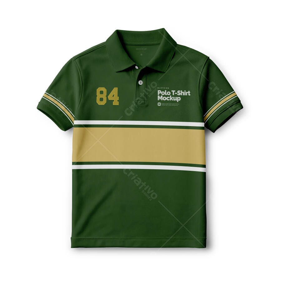 Mockup Camiseta Polo Verde Oliva com Listras Bege e Branca