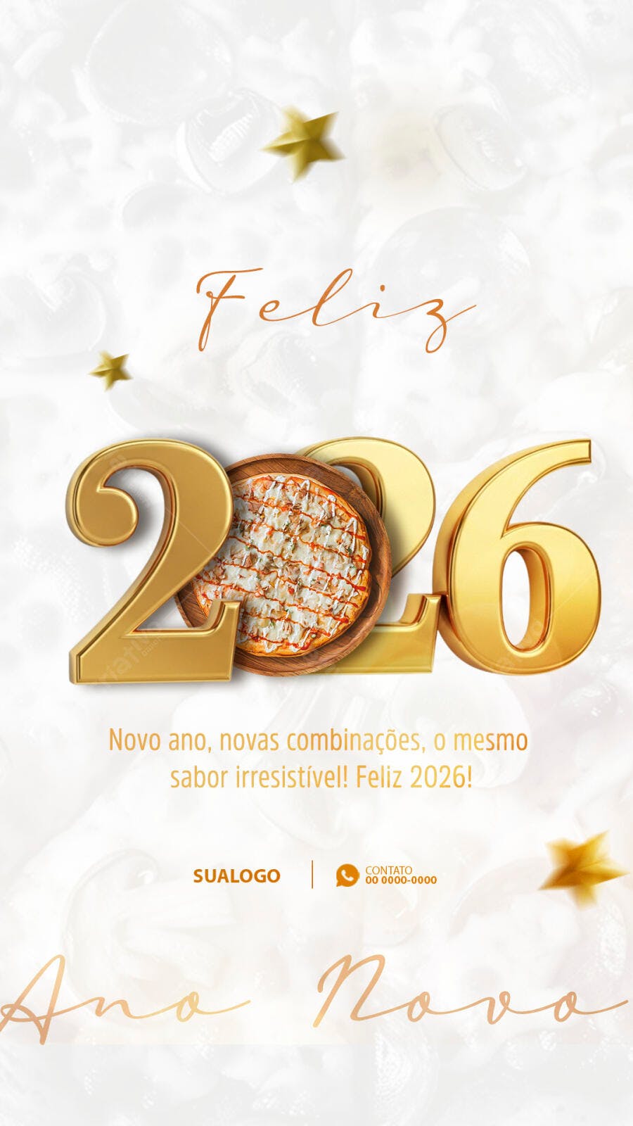 Flyer Ano Novo com Pizza PSD Editável