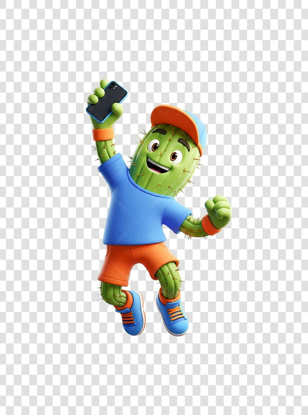 Mascote Cacto Selfie PNG com fundo transparente