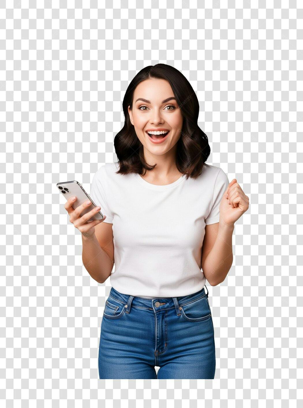 Imagem PNG com fundo transparente Mulher surpresa celular
