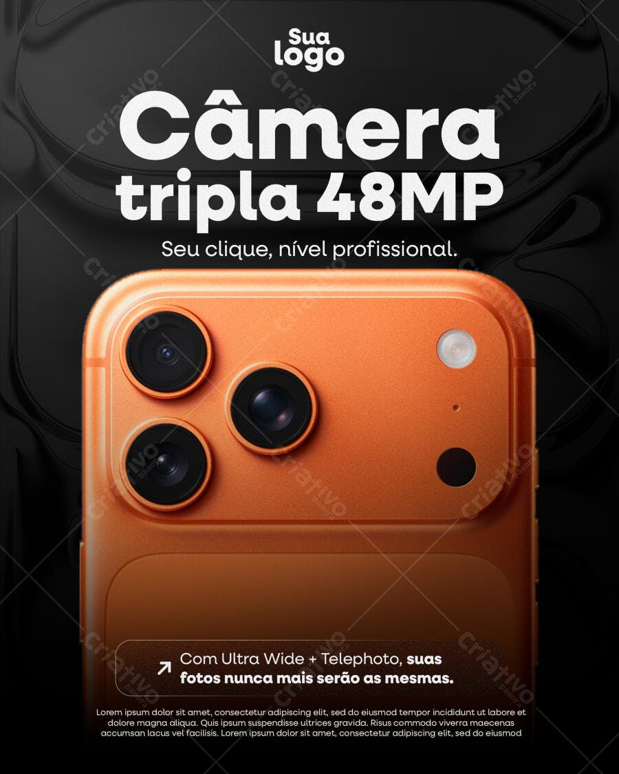 Flyer para Lançamento Iphone 17 PRO com Câmera Tripla 48MP PSD