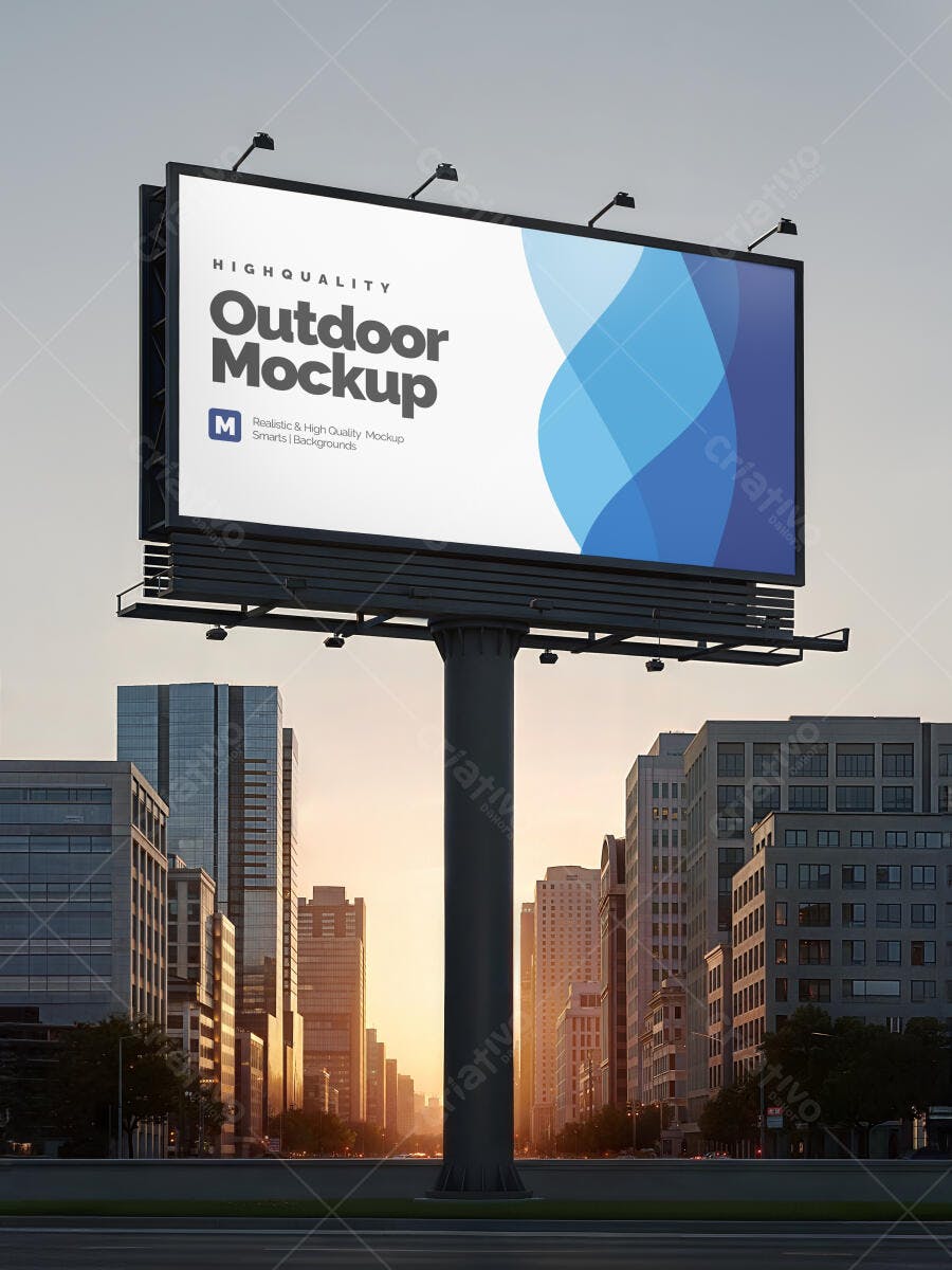 Mockup de Outdoor Realista em Cidade Moderna ao Amanhecer