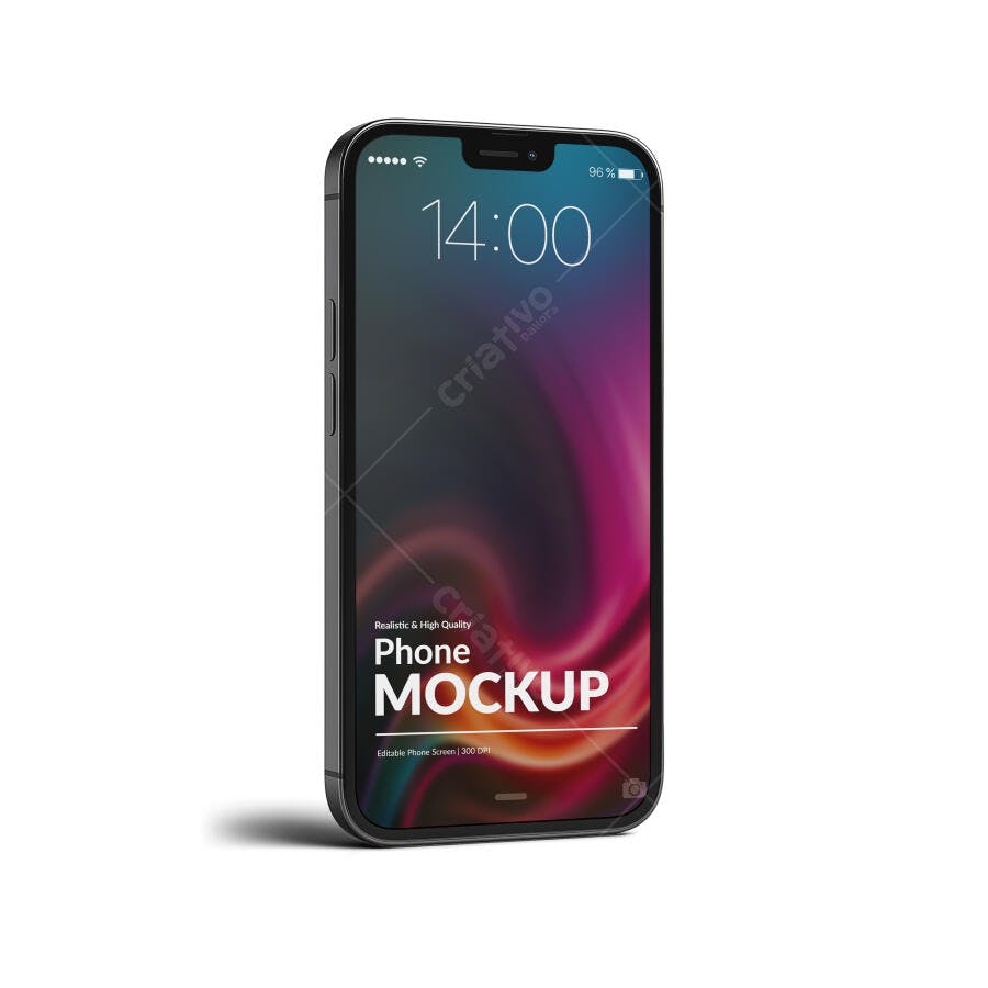 Mockup Realista de Smartphone Preto com Tela Roxa