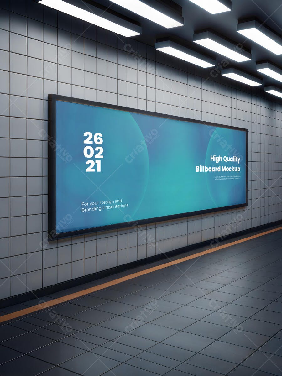 Mockup de Painel Publicitário em Metrô Moderno