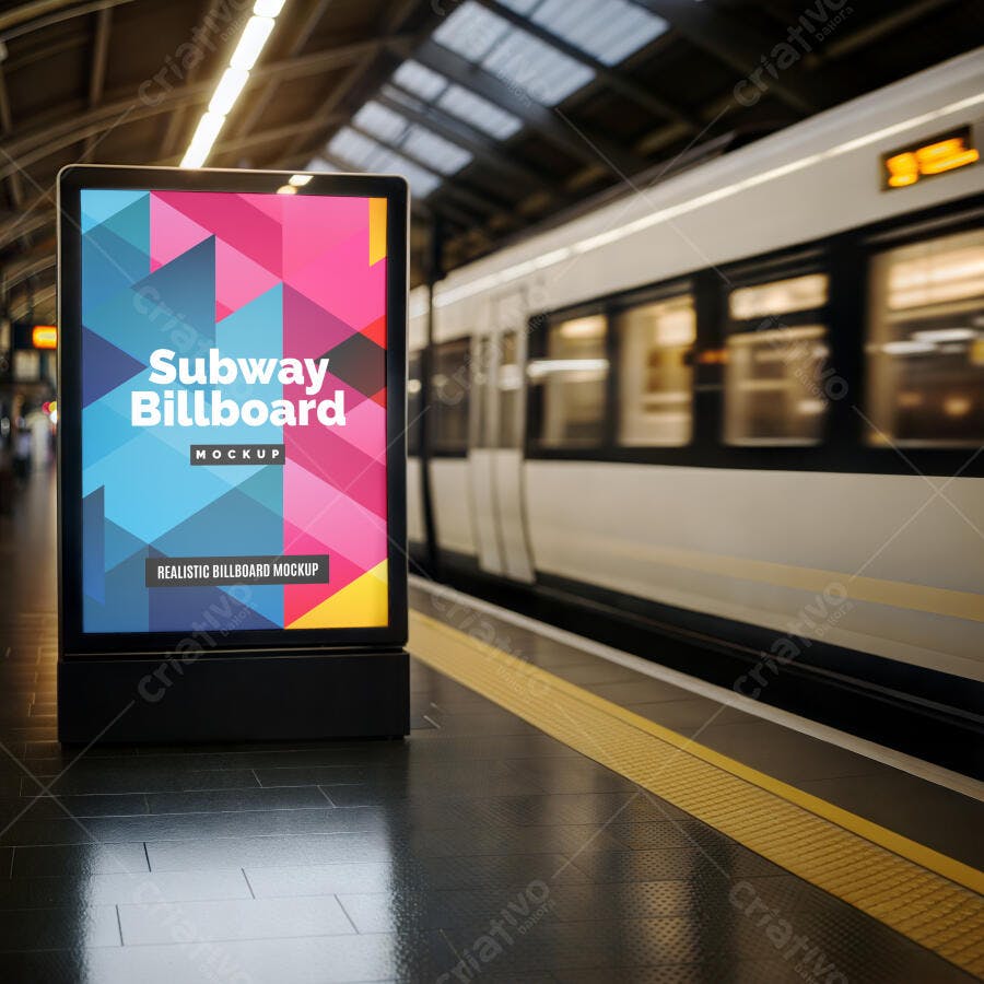 Mockup Realista de Painel Publicitário em Metrô