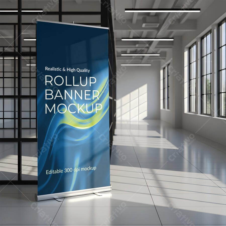 Mockup de Rollup Banner em Ambiente Moderno