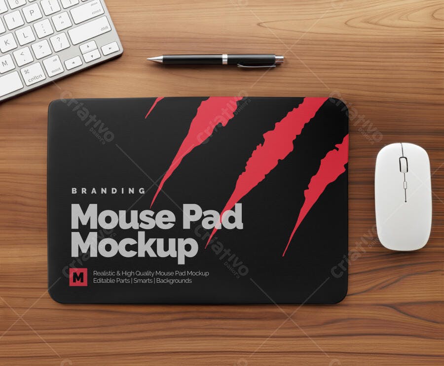 Mockup Realista de Mousepad Preto com Rasgos Vermelhos