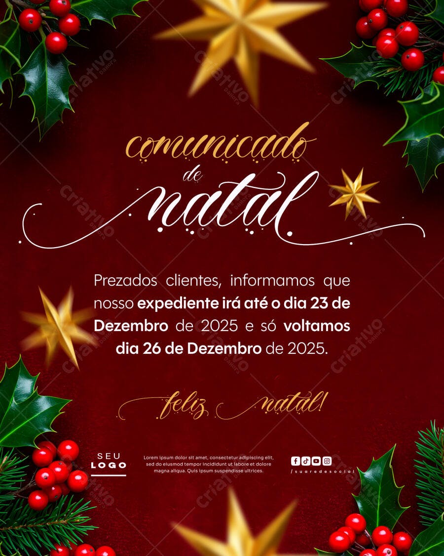 Comunicado de Natal PSD Editável