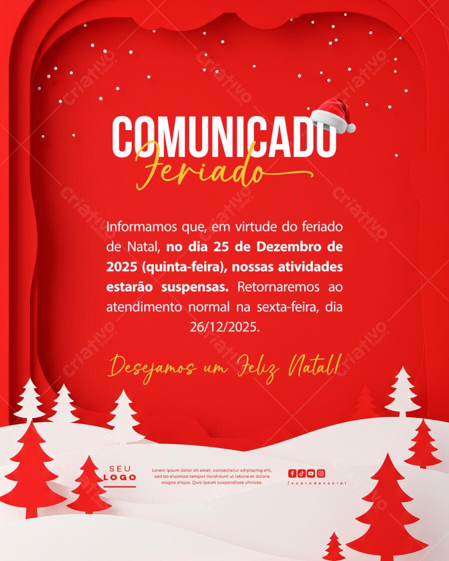 Comunicado de Feriado Natalino PSD Editável