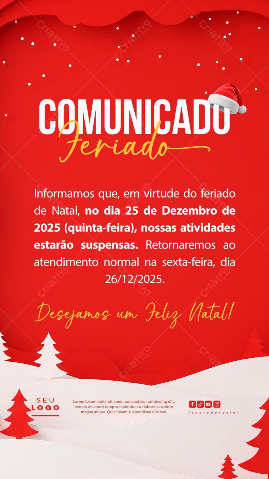 Comunicado Feriado Natal PSD Editável