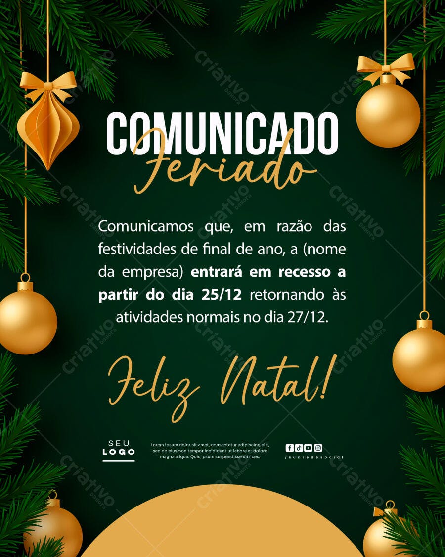 Comunicado de Férias Natalinas PSD Editável