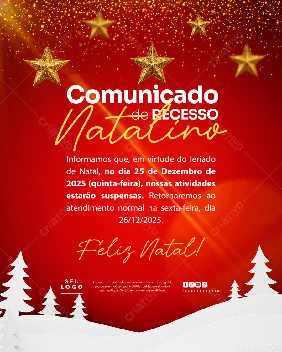 Comunicado de Recesso Natalino PSD Editável