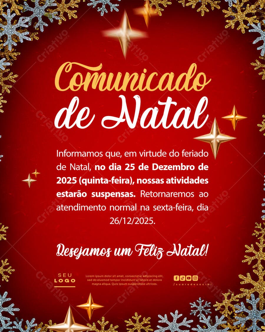 Comunicado de Natal PSD Editável