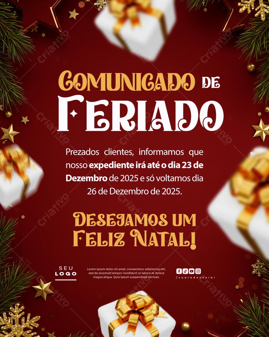 Flyer Comunicado de Feriado Natalino PSD Editável