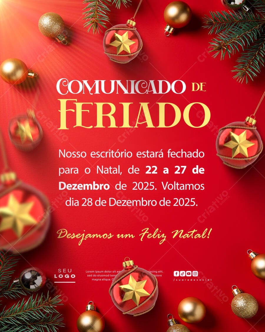 Comunicado de Férias Natal PSD Editável