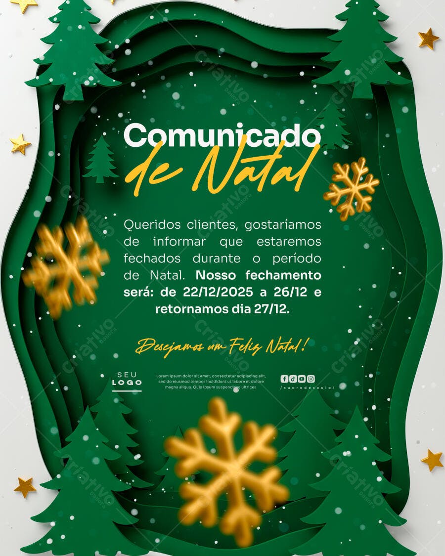 Comunicado de Natal PSD Editável