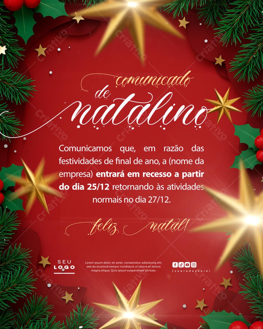 Comunicado de Natal PSD Editável