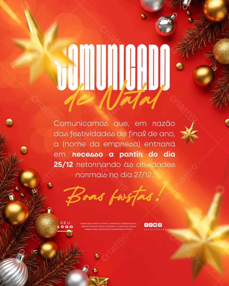 Comunicado de Natal PSD Editável