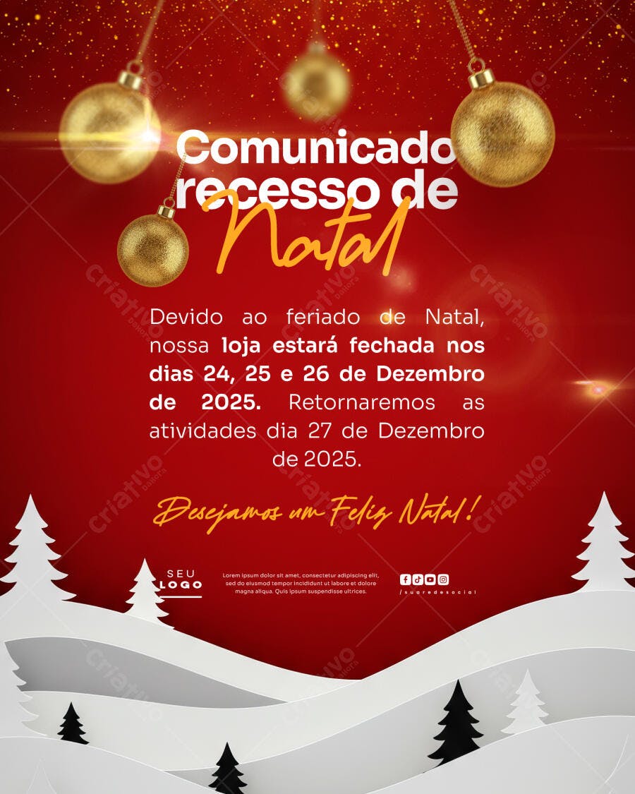 Comunicado Recesso Natal PSD Editável