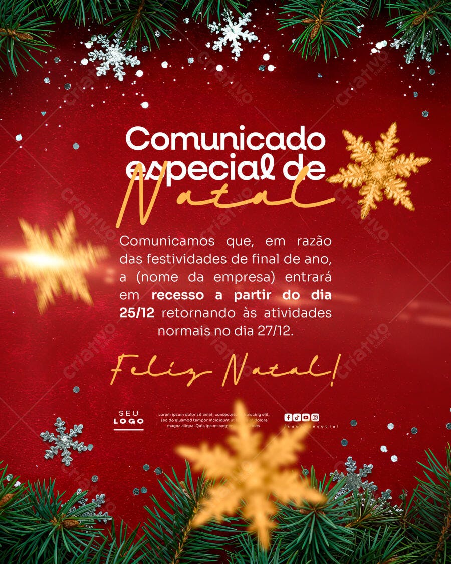 Comunicado de Natal PSD Editável