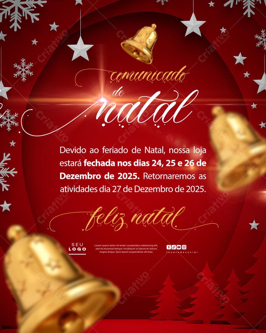 Flyer Natalino para Comunicação de Férias PSD Editável
