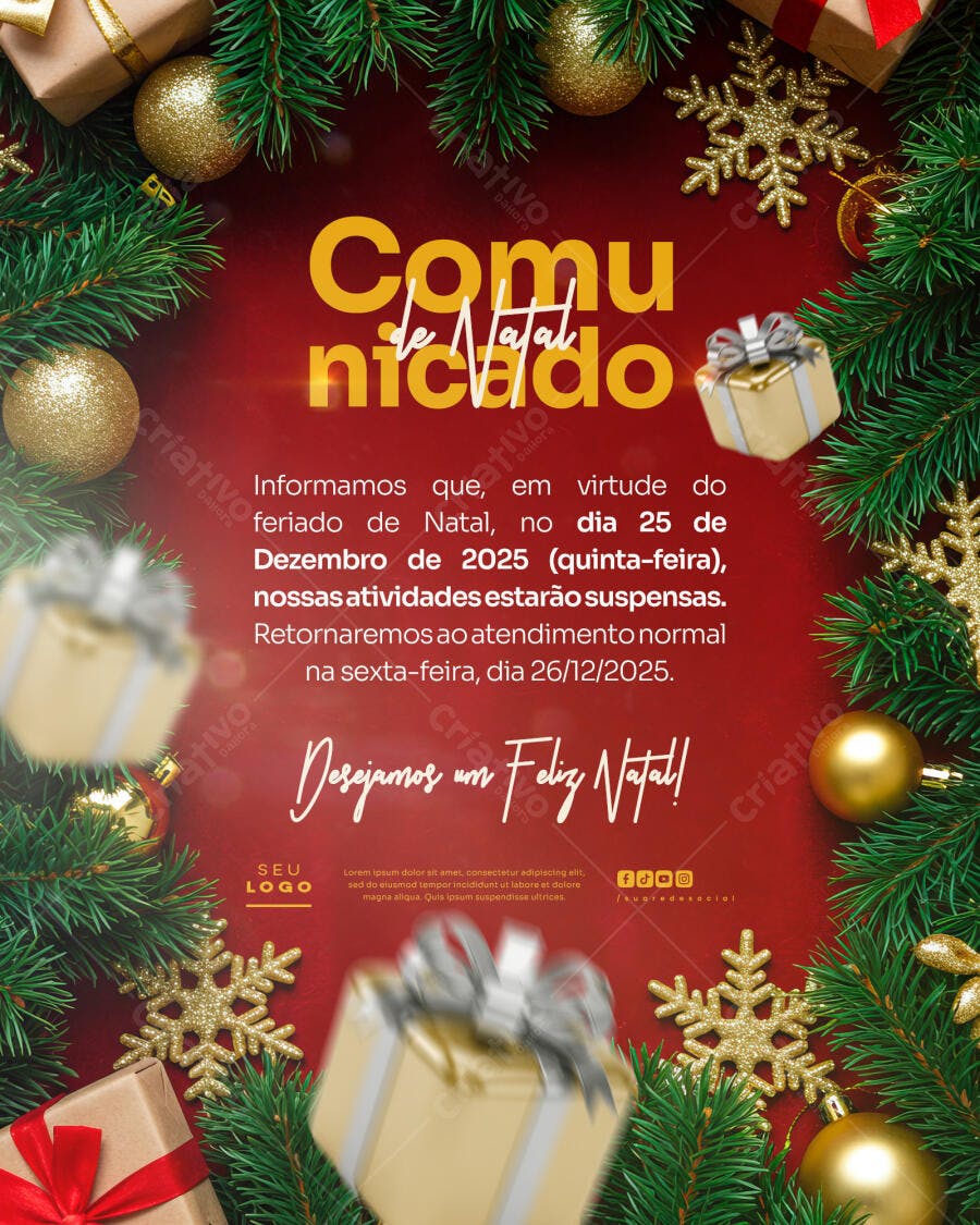 Comunicado de Natal PSD Editável