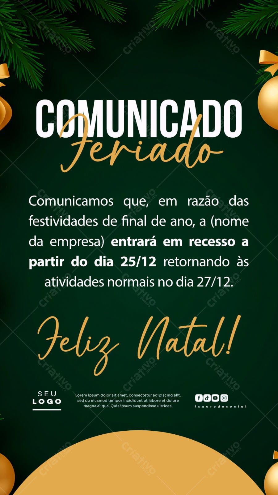 Comunicado Feriado Natal PSD Editável