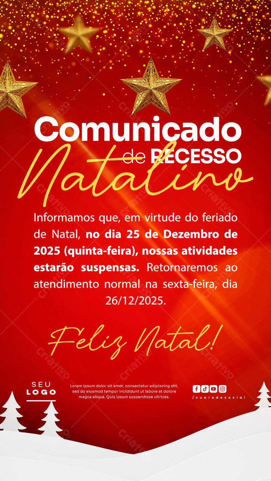 Comunicado de Recesso de Natal PSD Editável