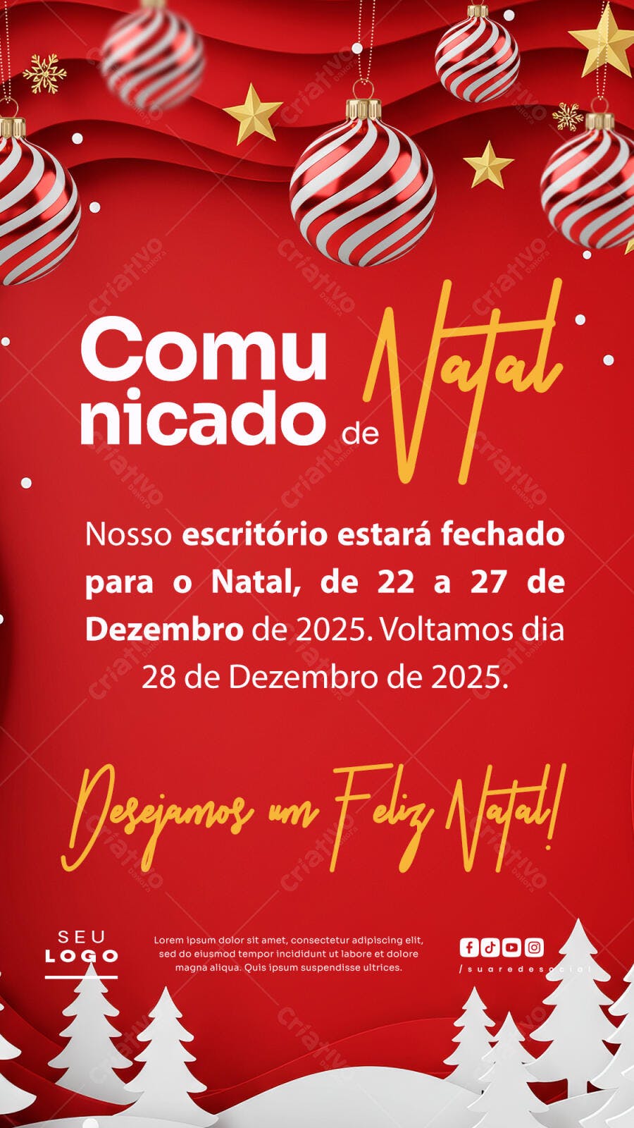 Flyer de Boas Festas Natal PSD Editável