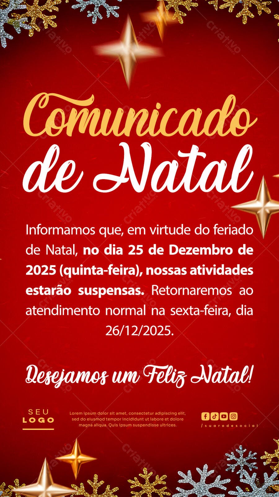 Flyer Comunicado de Natal PSD Editável