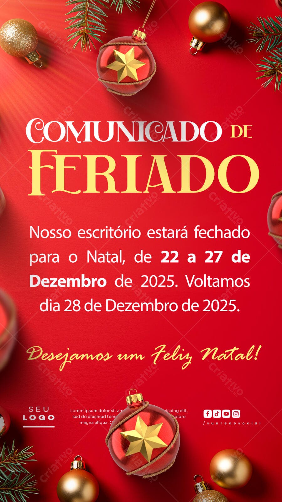 Comunicado de Férias Natal PSD Editável