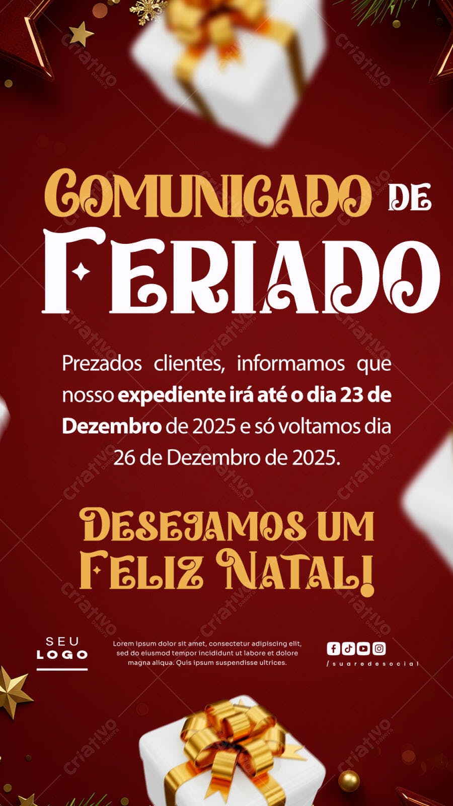 Comunicado de Férias Natalino PSD Editável