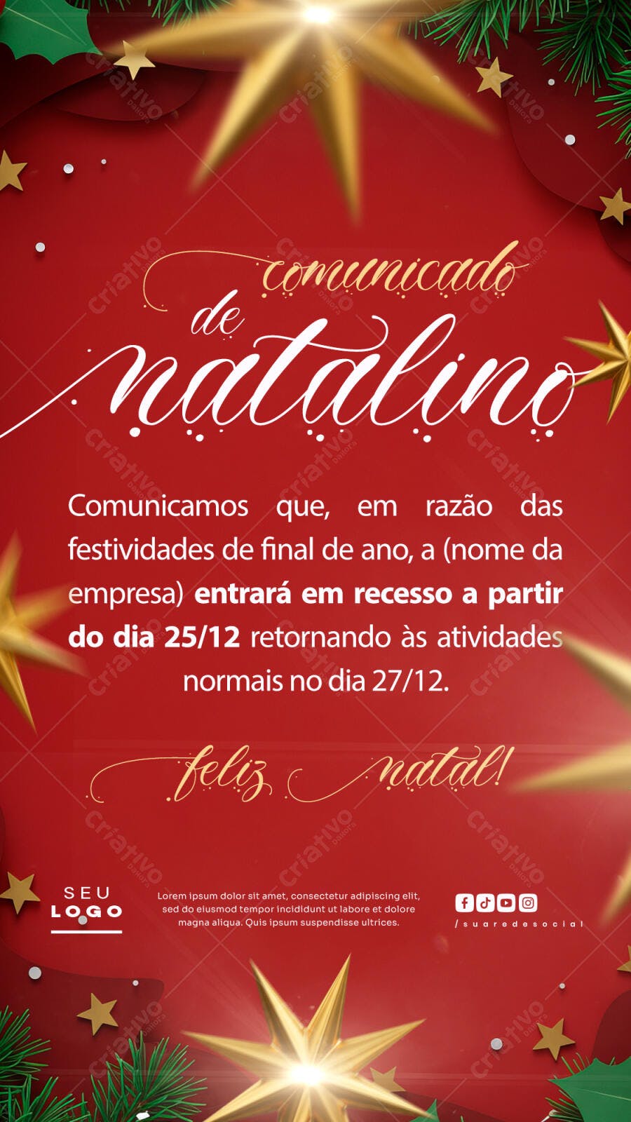 Comunicado de Natal PSD Editável