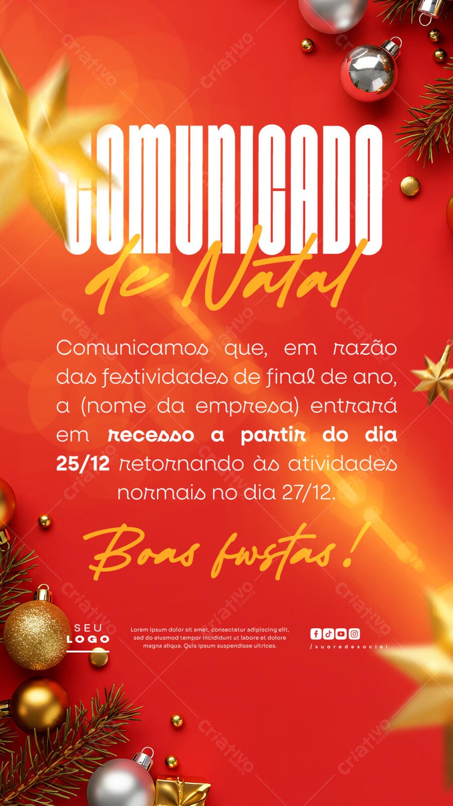 Comunicado de Natal PSD Editável