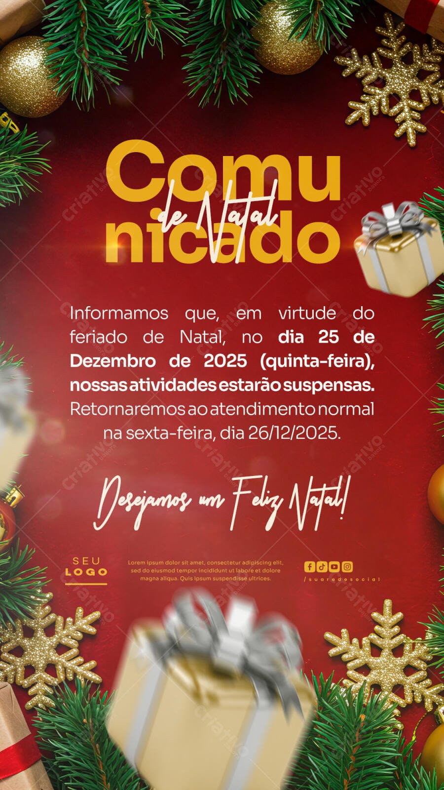 Flyer de Comunicação Natalina PSD Editável