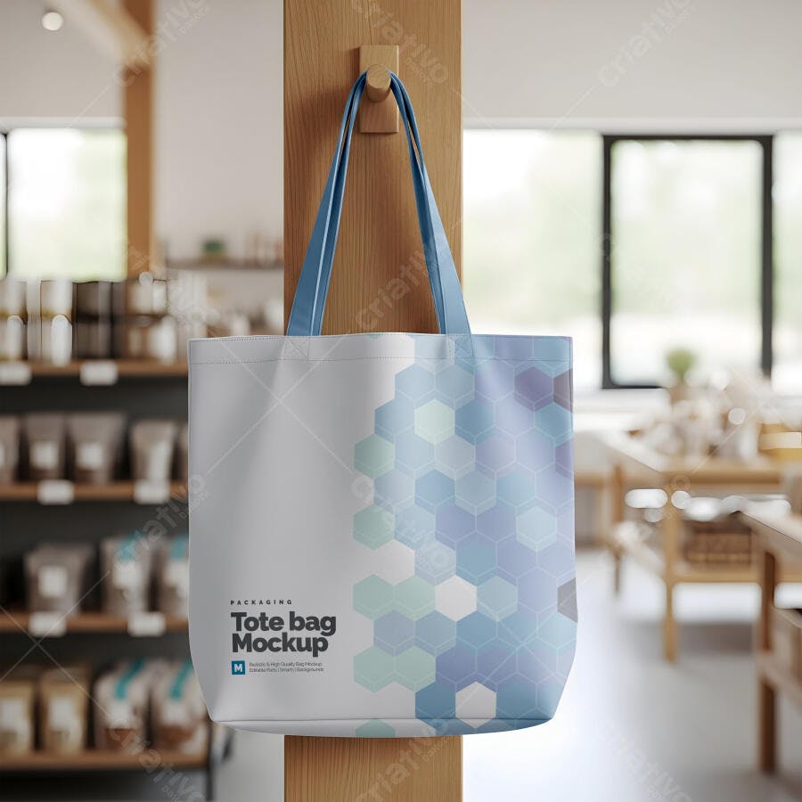 Mockup de Tote Bag em Estilo Moderno com Tons Azuis