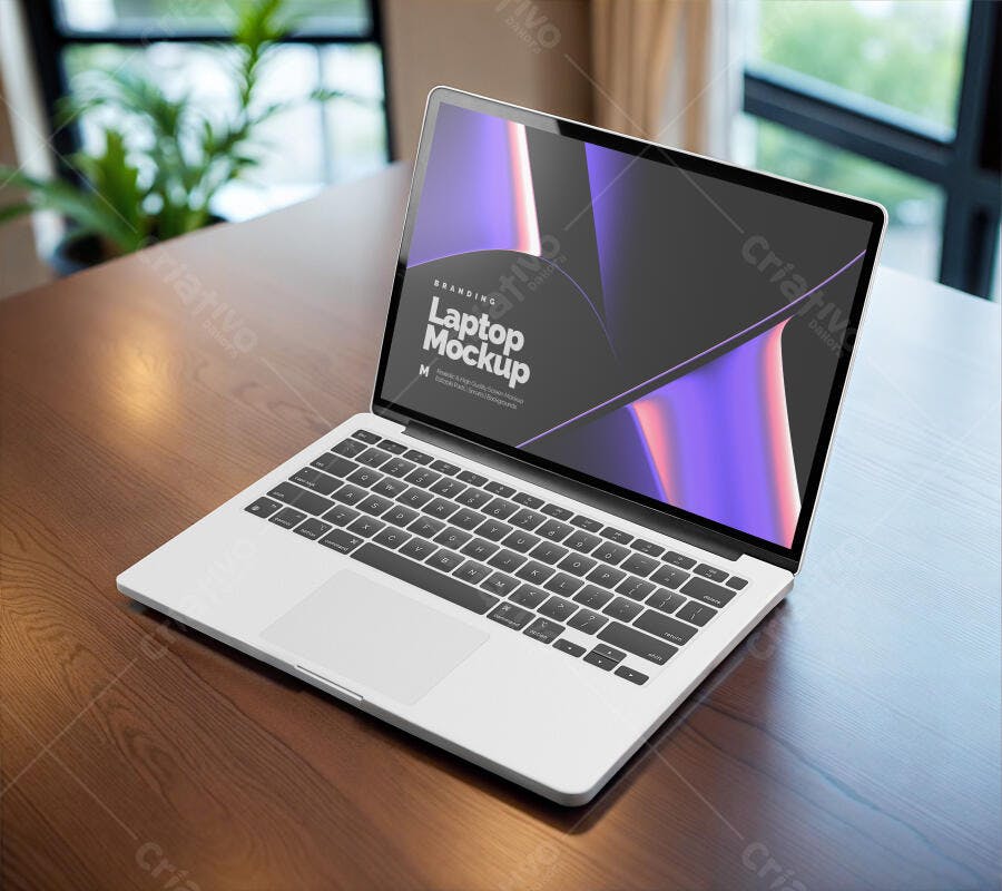 Mockup Notebook Moderno: Tela com Design Abstrato