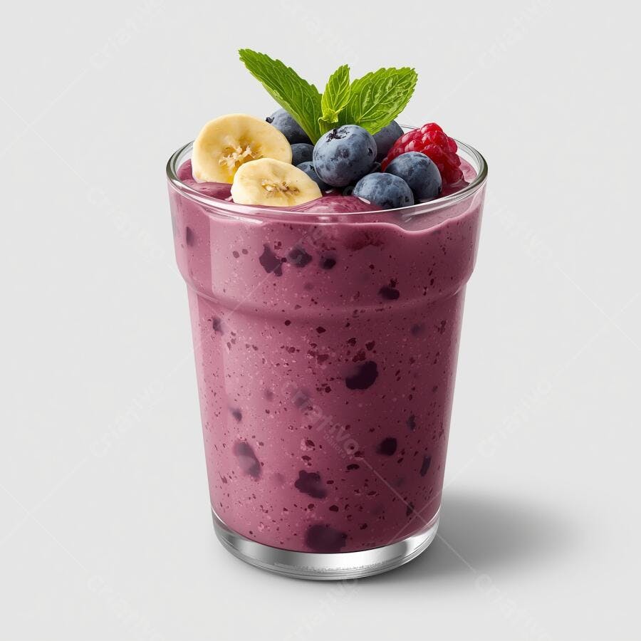 Smoothie de frutas vermelhas com banana e menta