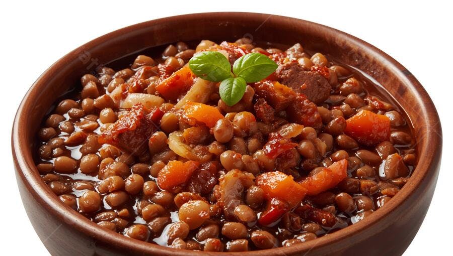 Lentilhas com carne em molho marrom