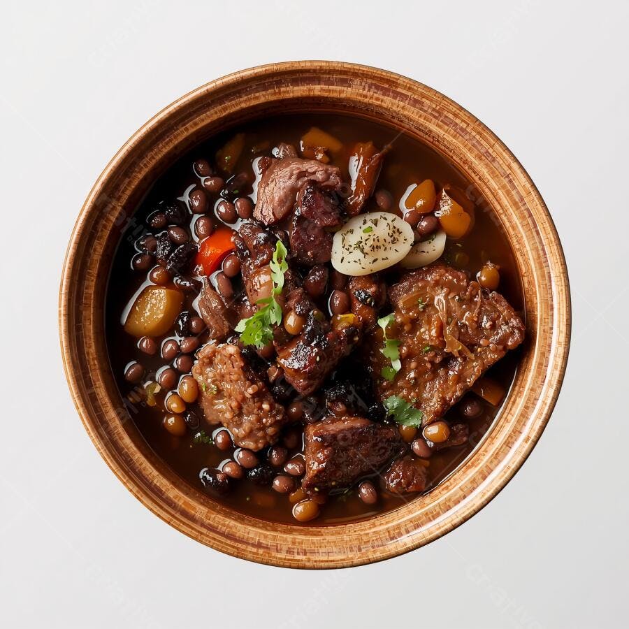 Estofado de carne escura com feijão e legumes