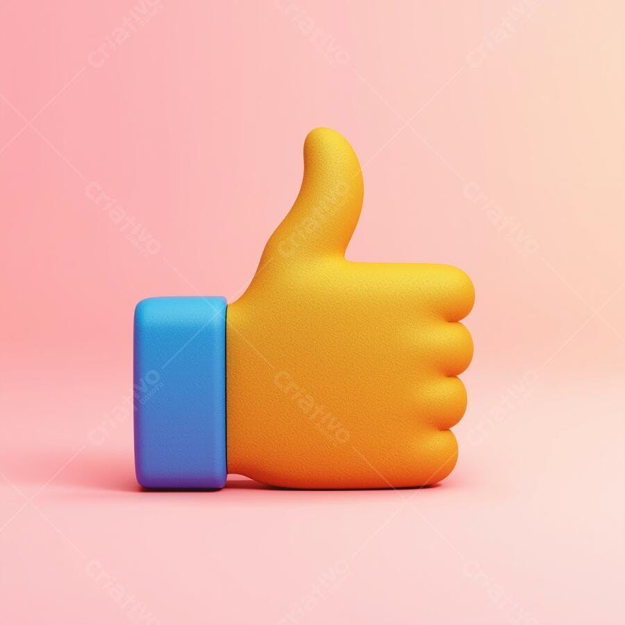 Polegar para cima em 3D amarelo e azul