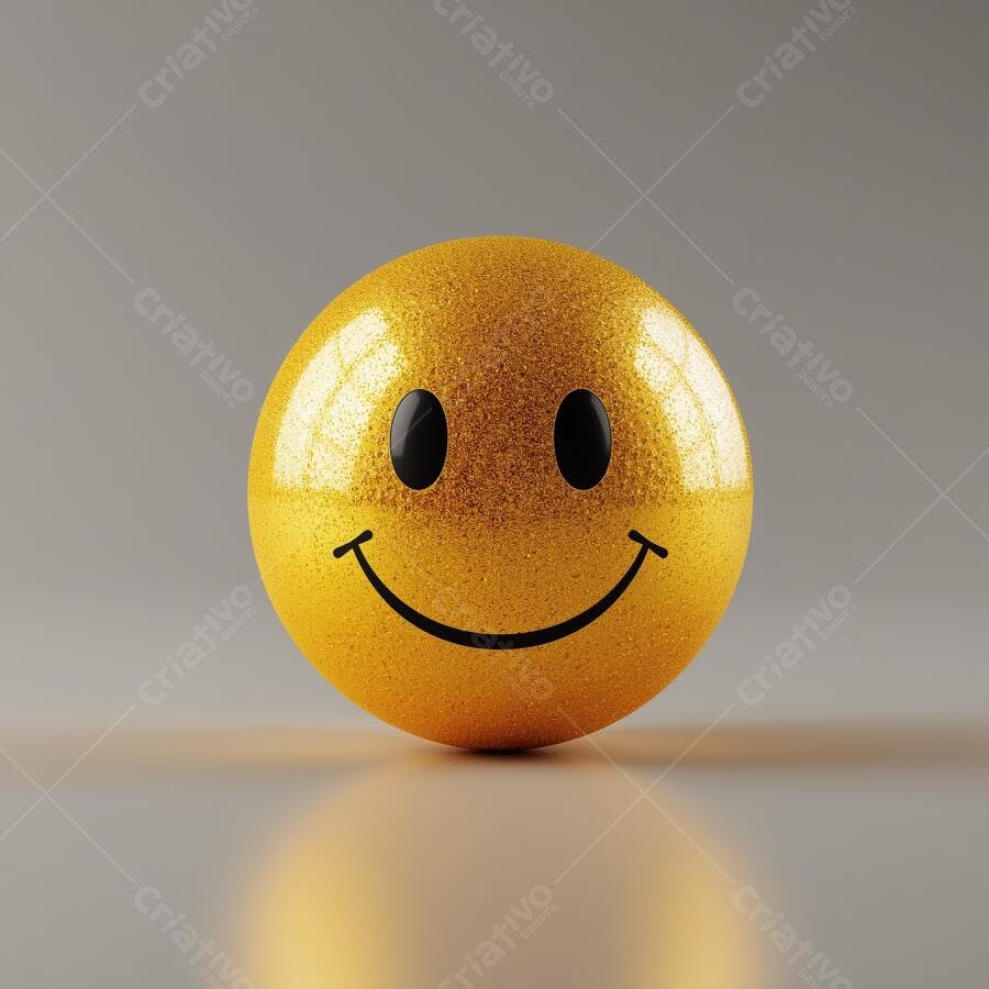Emoji dourado sorrindo fundo neutro