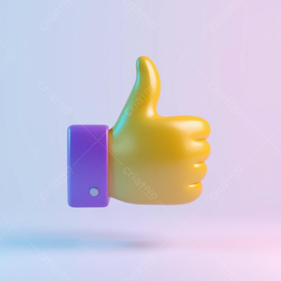 Polegar para cima amarelo e roxo 3D