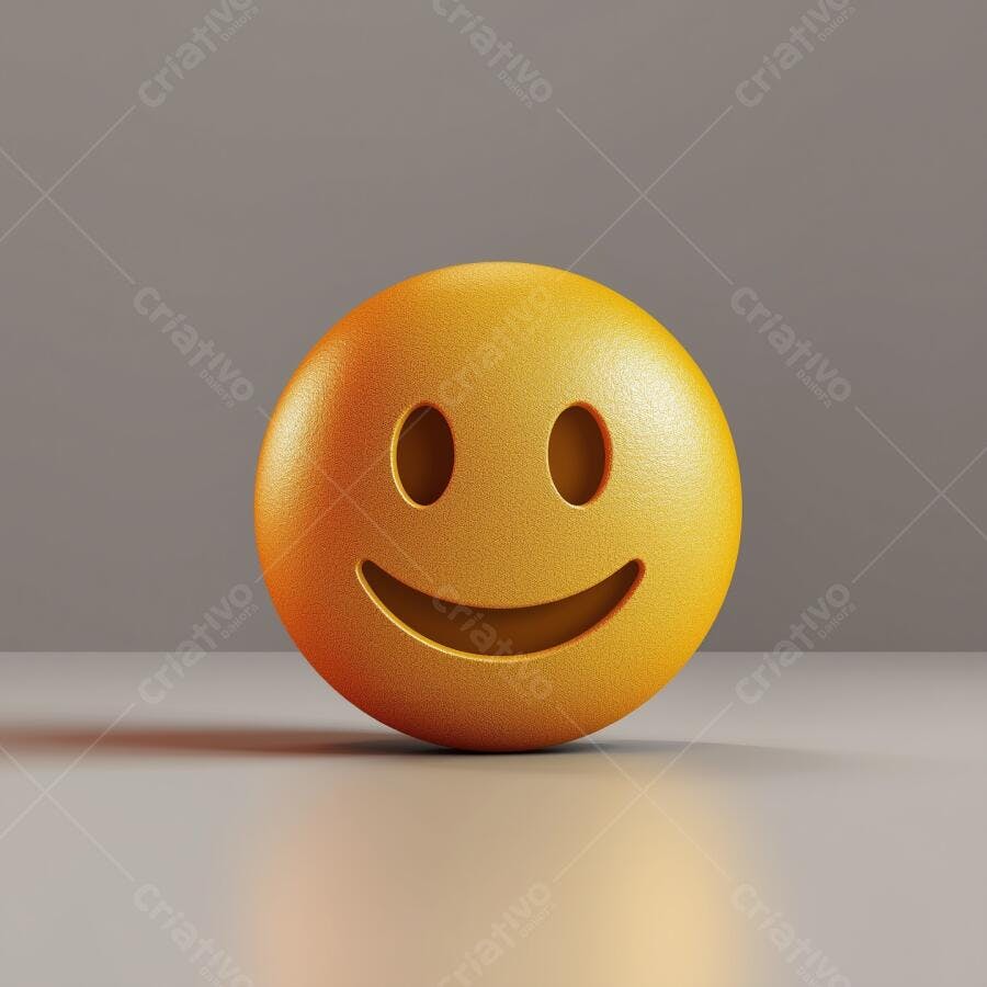 Emoticon dourado sorrindo fundo cinza