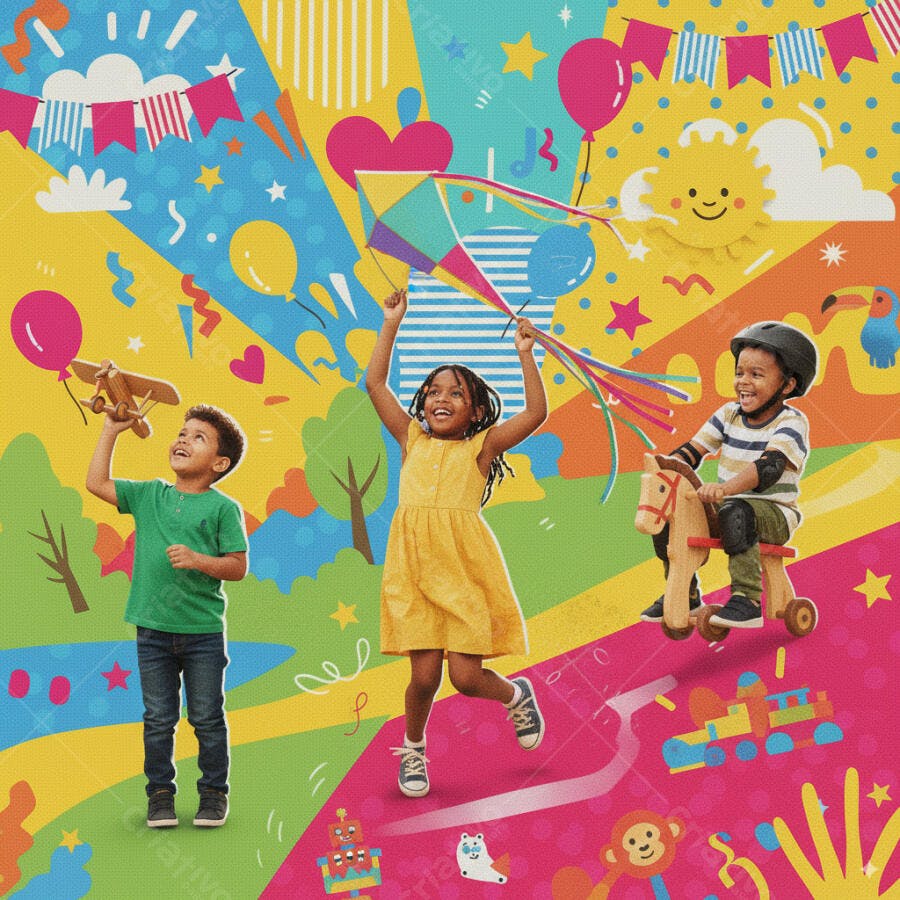 Crianças brincando com brinquedos coloridos