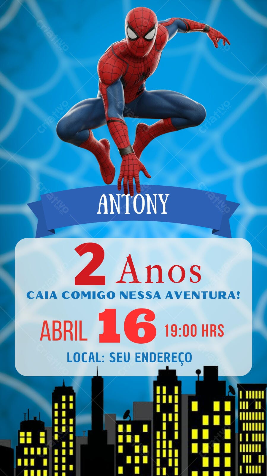 Convite de Aniversário Homem-Aranha Antony Editável no Canva