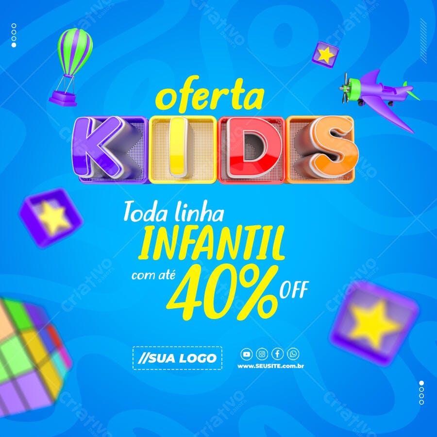 Flyer para Oferta Kids com 40% OFF PSD Editável