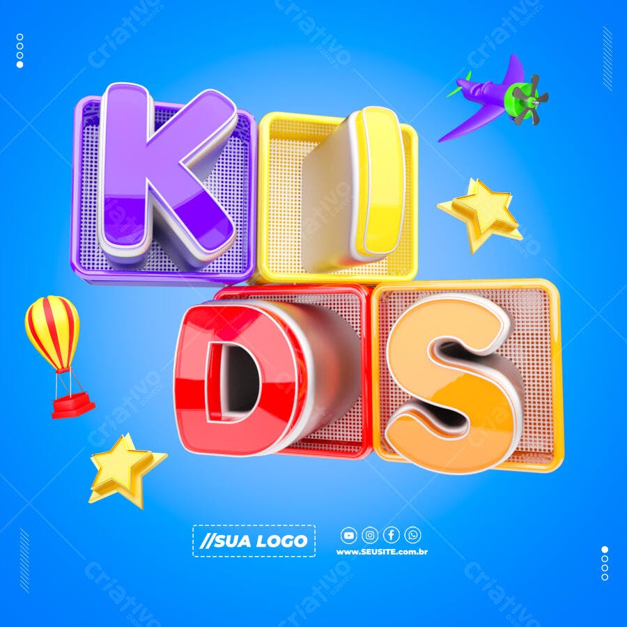 Flyer Infantil com Blocos de Letras Coloridas PSD Editável